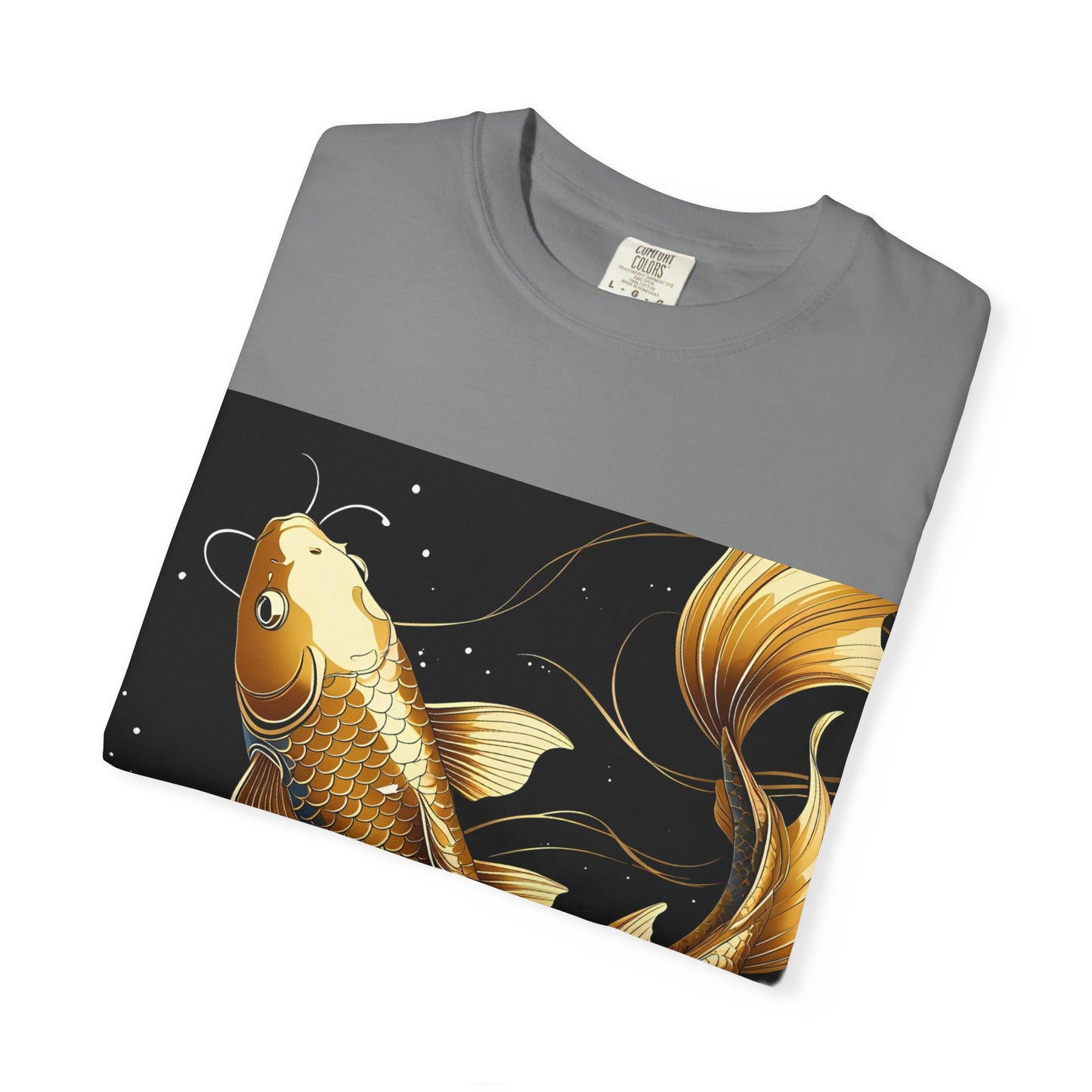 Golden Koi T-Shirt, Unisex Fish Tee, Unique Graphic Shirt, Casual Wear, Gift for Nature Lovers, Eco-Friendly Clothing
