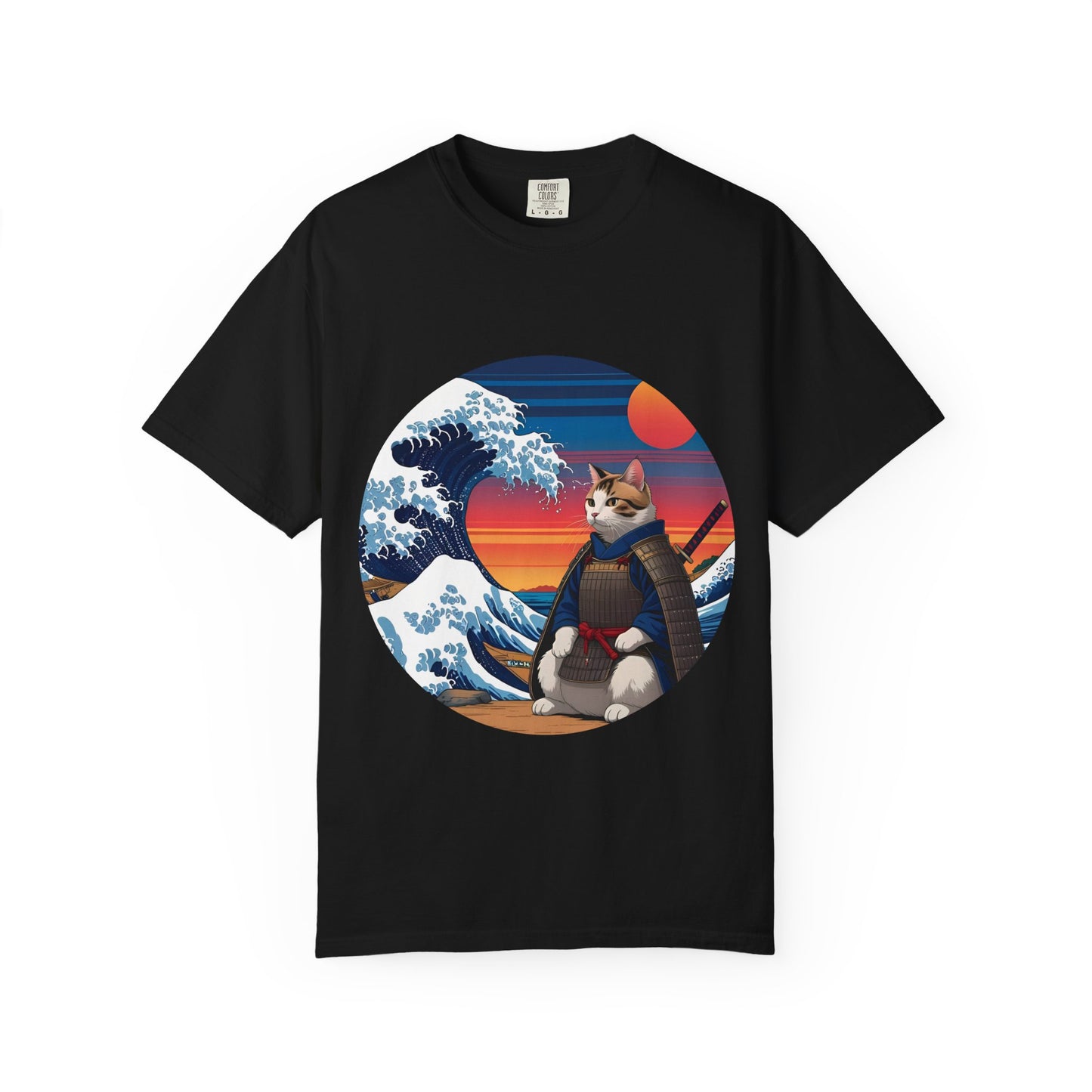 Cat Samurai T-Shirt, Unisex Tee, Anime-Inspired Shirt, Gift for Cat Lovers, Unique Graphic T-Shirt, Casual Wear