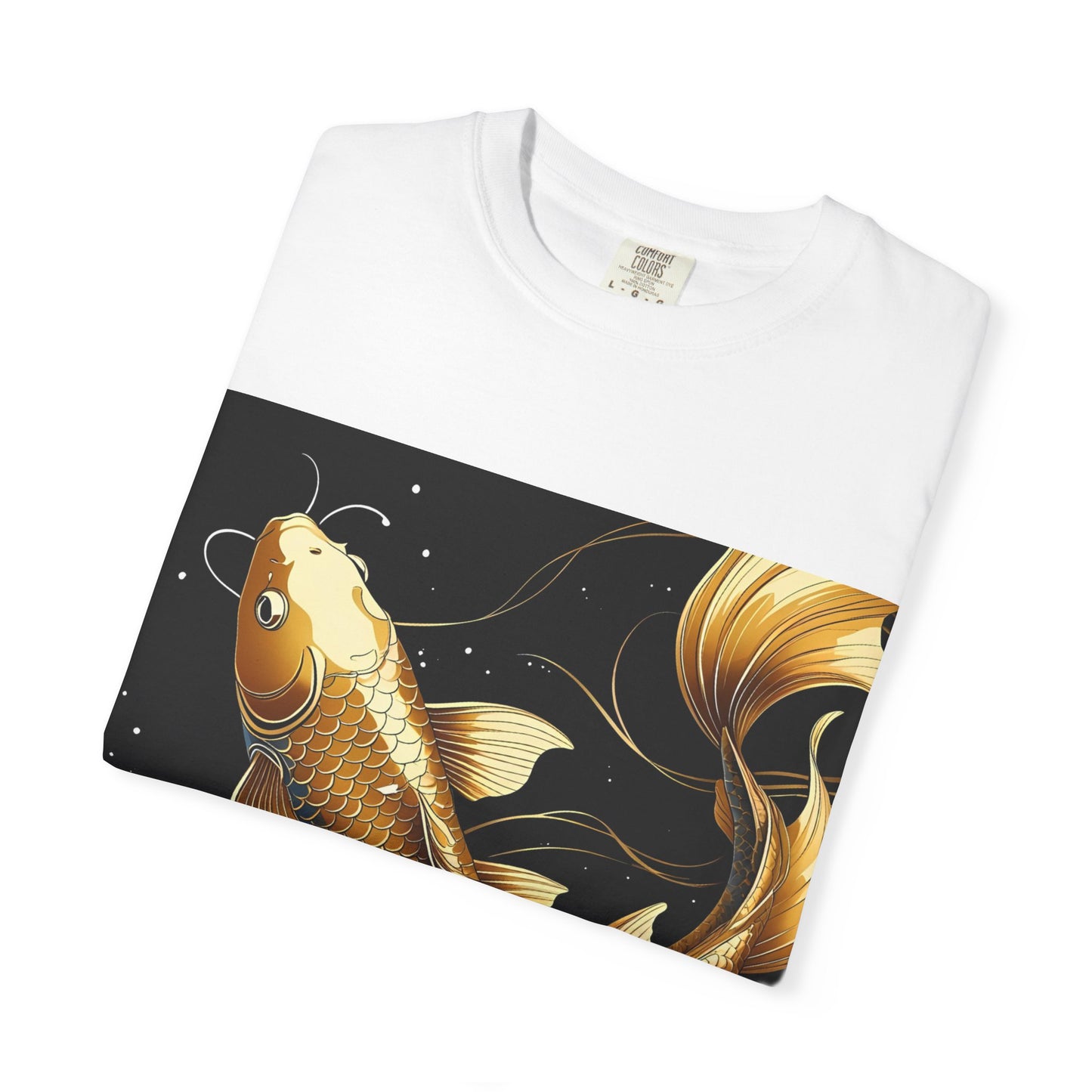 Golden Koi T-Shirt, Unisex Fish Tee, Unique Graphic Shirt, Casual Wear, Gift for Nature Lovers, Eco-Friendly Clothing