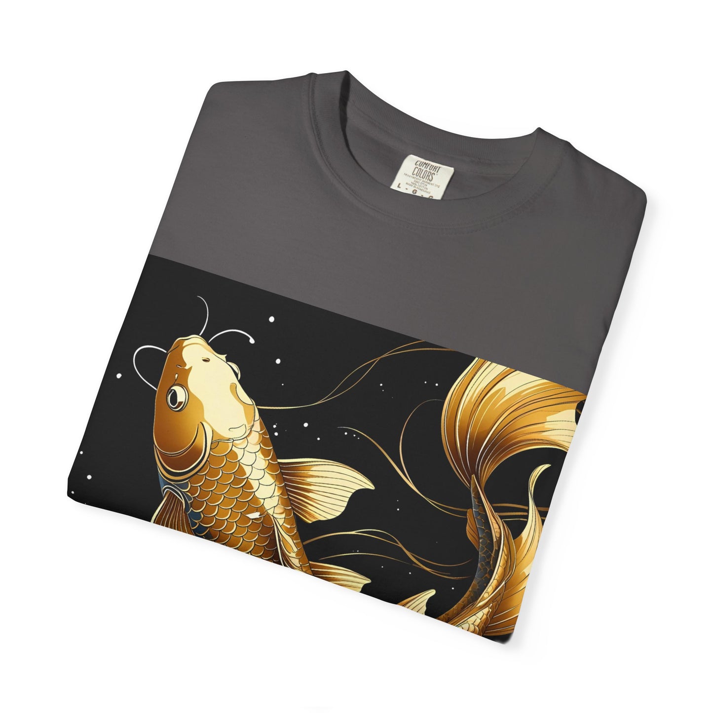 Golden Koi T-Shirt, Unisex Fish Tee, Unique Graphic Shirt, Casual Wear, Gift for Nature Lovers, Eco-Friendly Clothing