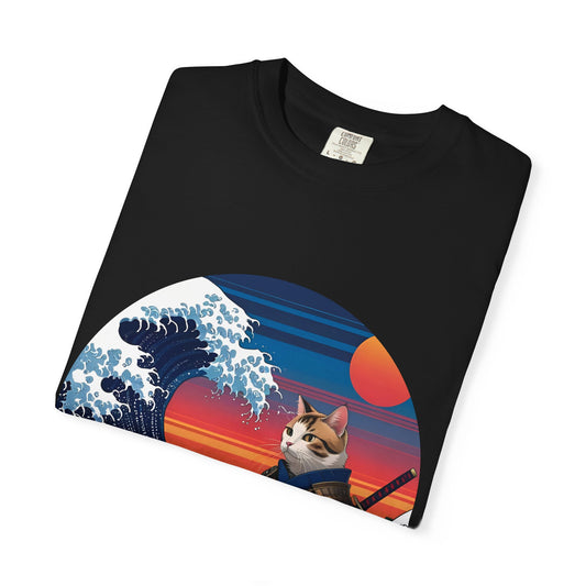 Cat Samurai T-Shirt, Unisex Tee, Anime-Inspired Shirt, Gift for Cat Lovers, Unique Graphic T-Shirt, Casual Wear