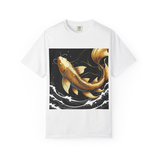 Golden Koi T-Shirt, Unisex Fish Tee, Unique Graphic Shirt, Casual Wear, Gift for Nature Lovers, Eco-Friendly Clothing