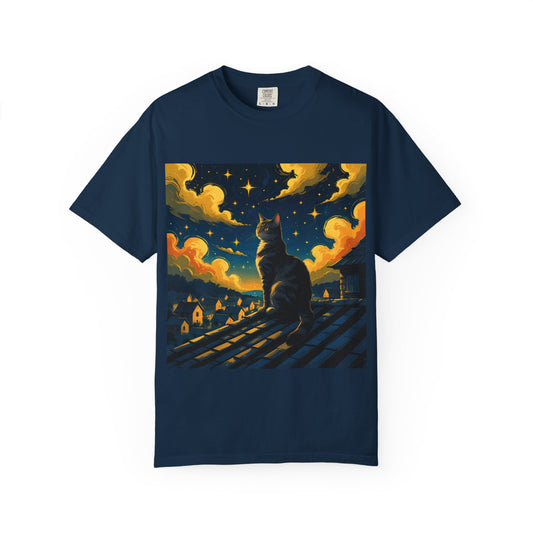Night Owl Cat T-Shirt - Vintage Style, Cozy Tee for Cat Lovers, Perfect Gift for Pet Owners, Unisex, Comfy Casual Wear, Birthday Gift