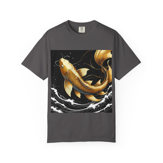 Golden Koi T-Shirt, Unisex Fish Tee, Unique Graphic Shirt, Casual Wear, Gift for Nature Lovers, Eco-Friendly Clothing