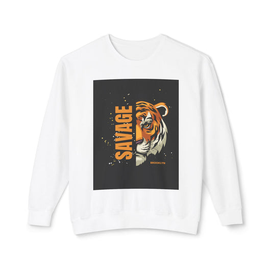 Savage Tiger Unisex Lightweight Crewneck Sweatshirt, Casual Wear, Animal Lover Gift, Trendy Outfit, Streetwear Style