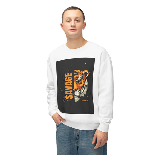 Savage Tiger Unisex Lightweight Crewneck Sweatshirt, Casual Wear, Animal Lover Gift, Trendy Outfit, Streetwear Style